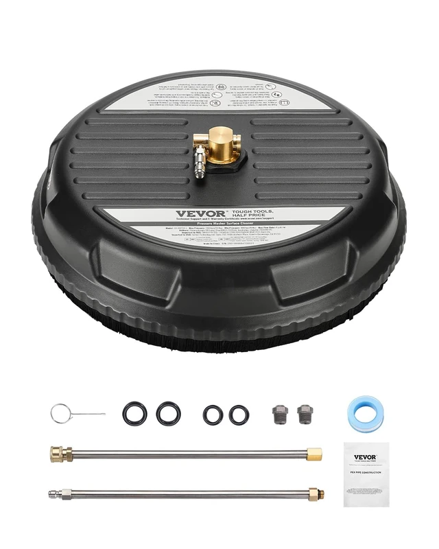 VEVOR 15" Pressure Washer Surface Cleaner, Plastic Pressure Washer Attachments with 4 Wheels, 4000 Max PSI, 1/4 Quick Connector, 2 Spray Nozzles, 2 Extended Wands for Driveway, Sidewalk, Patio, Deck