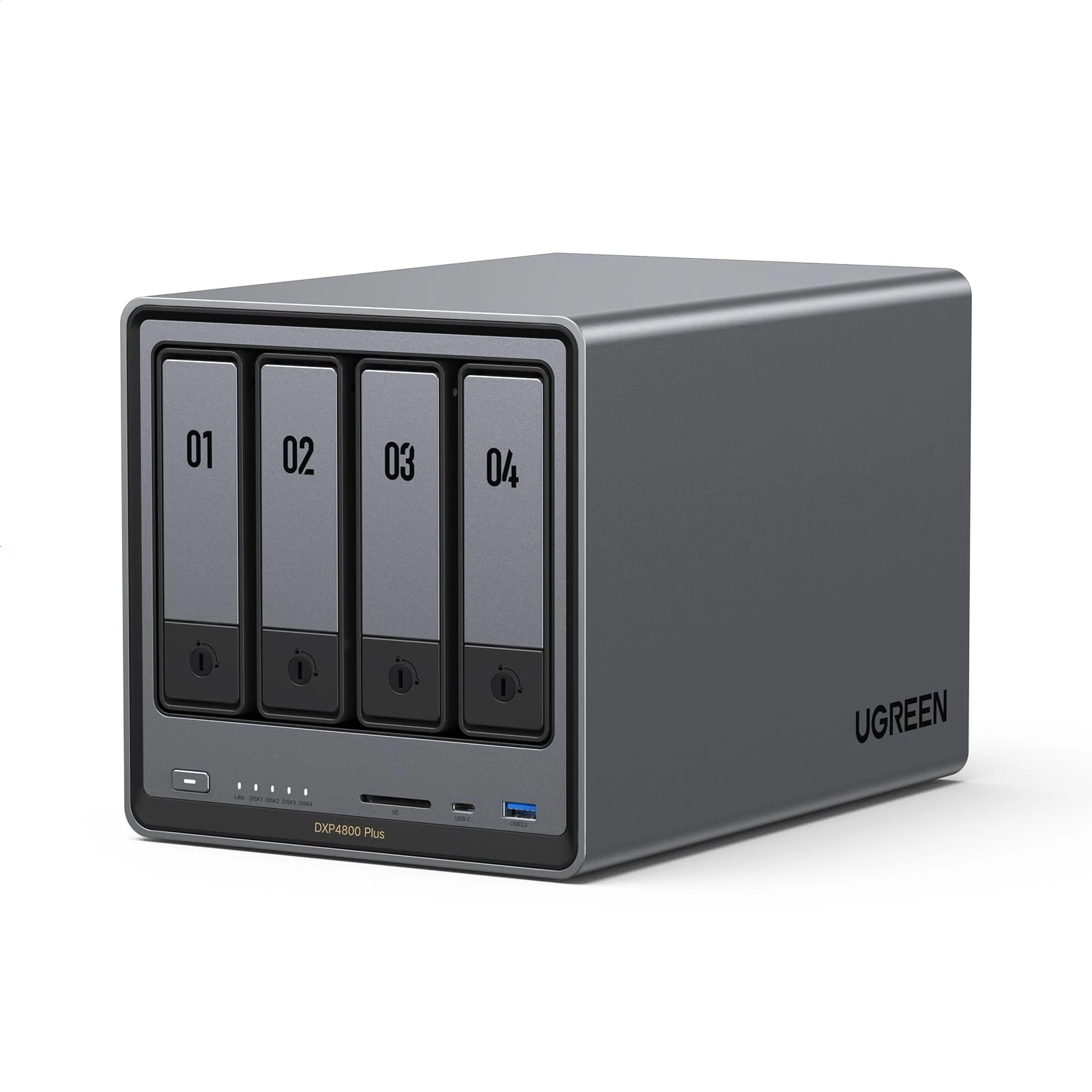 UGREEN NASync DXP4800 Plus 4-Bay Desktop NAS, Intel Pentium Gold 8505 5-Core CPU, 8GB DDR5 RAM, 128G SSD, 1 * 10GbE, 1 * 2.5GbE, 2 * M.2 NVMe Slots, 4K HDMI, Network Attached Storage (Diskless)