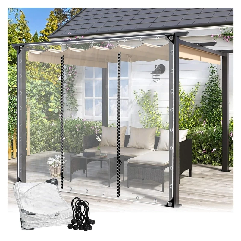 Pergola Waterproof Side Panels With Zip Door Transparent Outdoor Weatherproof Curtains PVC Plastic Tarpaulin, for Gazebo, Gardens(10'x7'(3x2.2m))