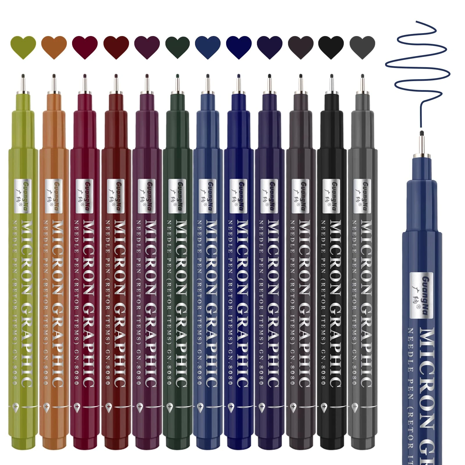 Funnasting Coloured Fineliner Pens, 12 Vintage Colours Micron Pens, 0.5mm Fine Liners Coloured for Journaling, Drawing, Sketching, Writing, Calligraphy, Noting Art Supplies
