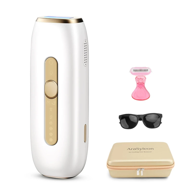 IPL Laser Hair Removal Device, Sapphire Ice-Cooling Painless Lazer Hair Remover at Home, 3 Modes/5 Levels/999,999 Flashes, Permanent Hair Removal for Women Facial, Bikini, Body | with Storage Case