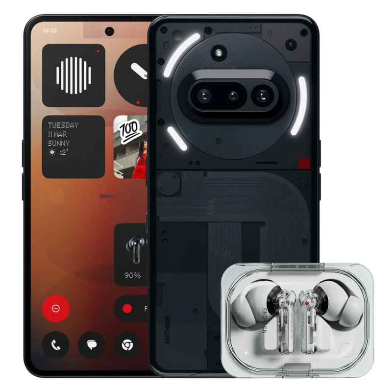 Nothing Phone (3a) 128 GB - mobile phone with 32 MP front camera, 30x ultra zoom - Black + Nothing Ear (a) White