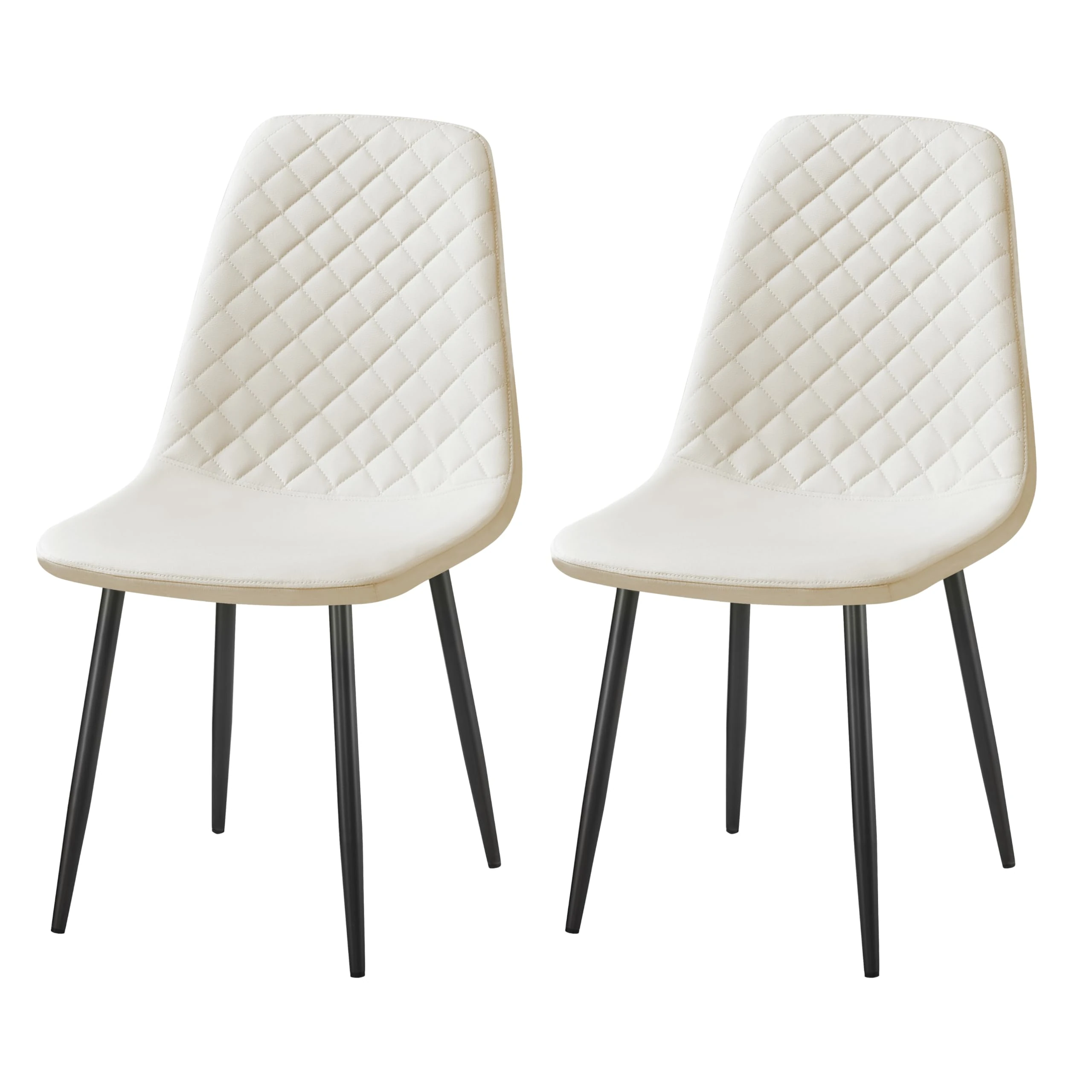 AINPECCA Set of 2 Faux Leather Dining Chairs Fabric Upholstered seat with Metal Legs Dressing Lounge Home (2, Beige PU)