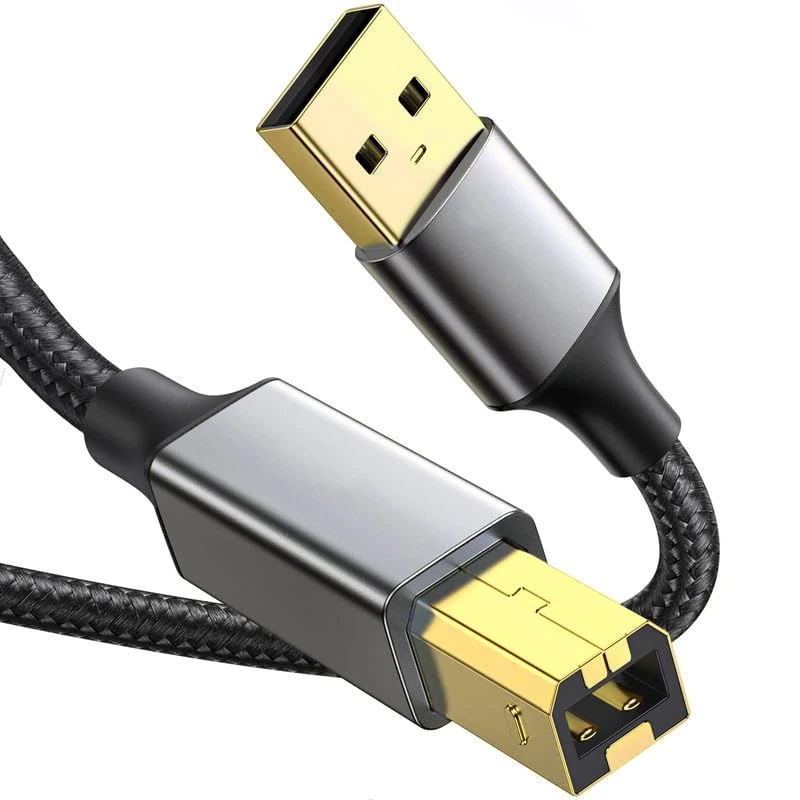 USB Printer Cable 6 feet, USB 2.0 A to B Cable, USBA to USB B Square Scanner Cord for HP, Canon, Epson, Brother, LEX, Dell, Piano, Midi Keyboard, DJ Controller to Computer/PC/Laptop- 6 FT