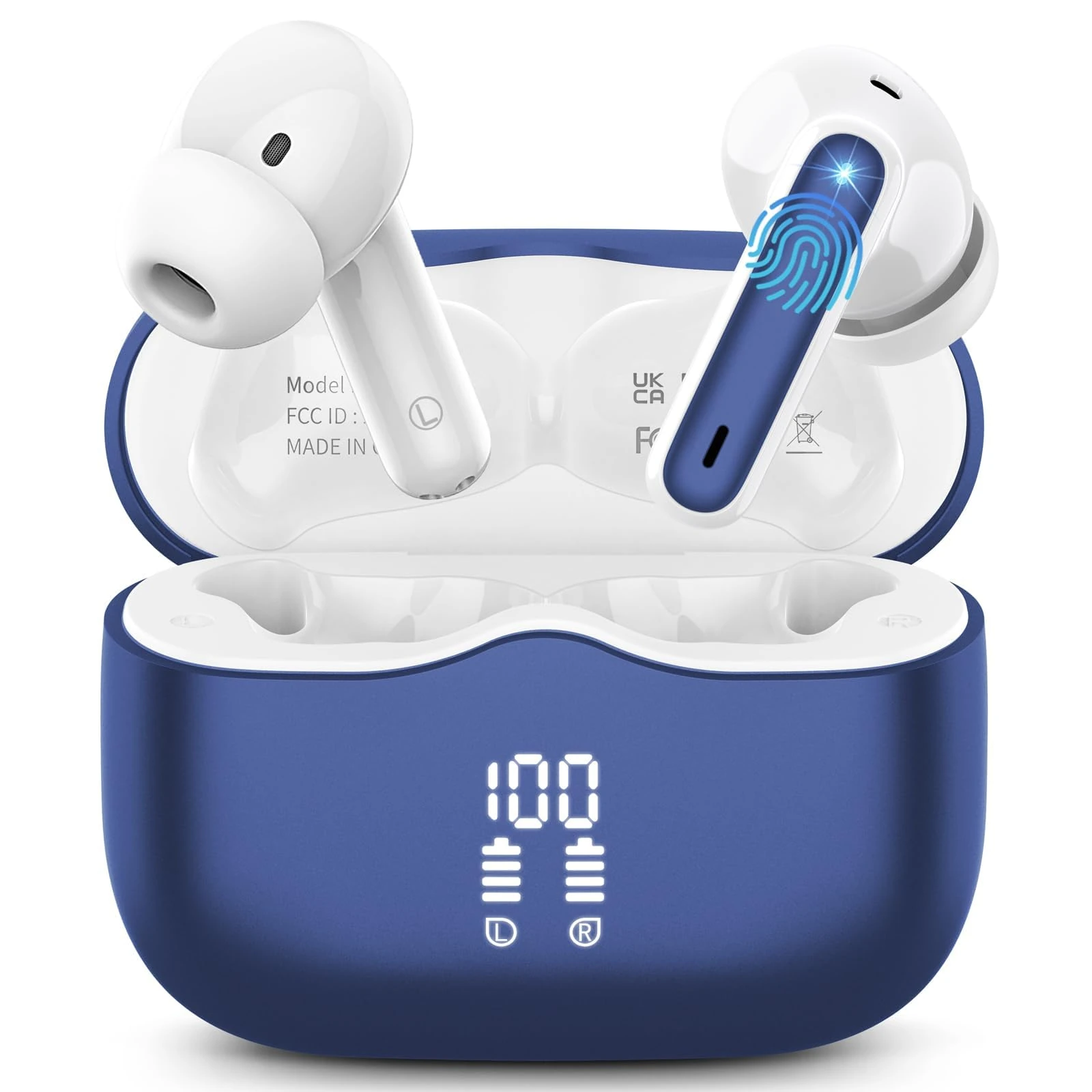 Wireless Earbuds, Bluetooth 5.3 Headphones in Ear with HiFi Stereo Deep Bass, 4 ENC Noise Cancelling Mic Wireless Earphones 40H Playtime, Bluetooth Earbuds Dual LED Display, IP7 Waterproof, Blue