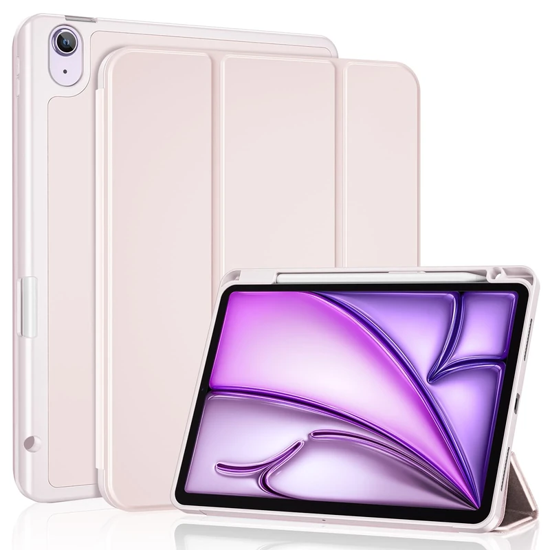 ProCase for iPad Air 11 Inch Case M3(2025) / M2(2024), iPad Air 5th Generation 2022/Air 4th Generation 2020 10.9 Inch with Pencil Holder Trifold Stand Smart Folio with Soft TPU Back Cover -Lightpink