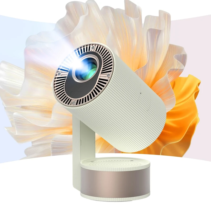 Nsyee Mini 4K Projector, Automatic Keystone Correction, 270° Rotating and 320ASIN with 5G WIFI and 5.2 Bluetooth, Support 4K 1080P and Android 12, Portable for Movies and Phone Projection, White