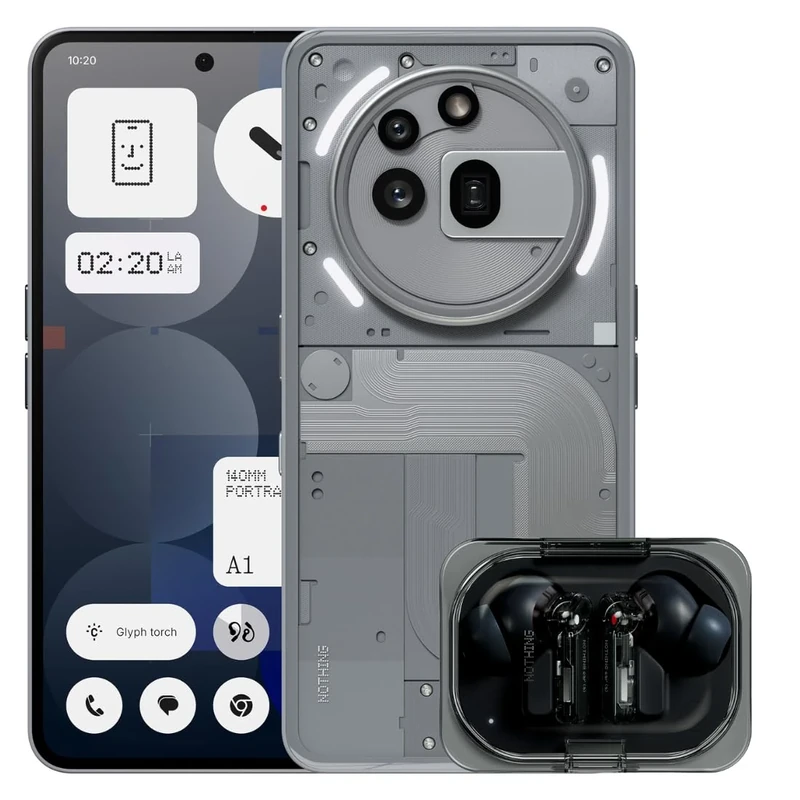 Nothing Phone (3a) Pro 256 GB - mobile phone with 50 MP periscope camera, 50 MP front camera - Grey + Nothing Ear (a) Black