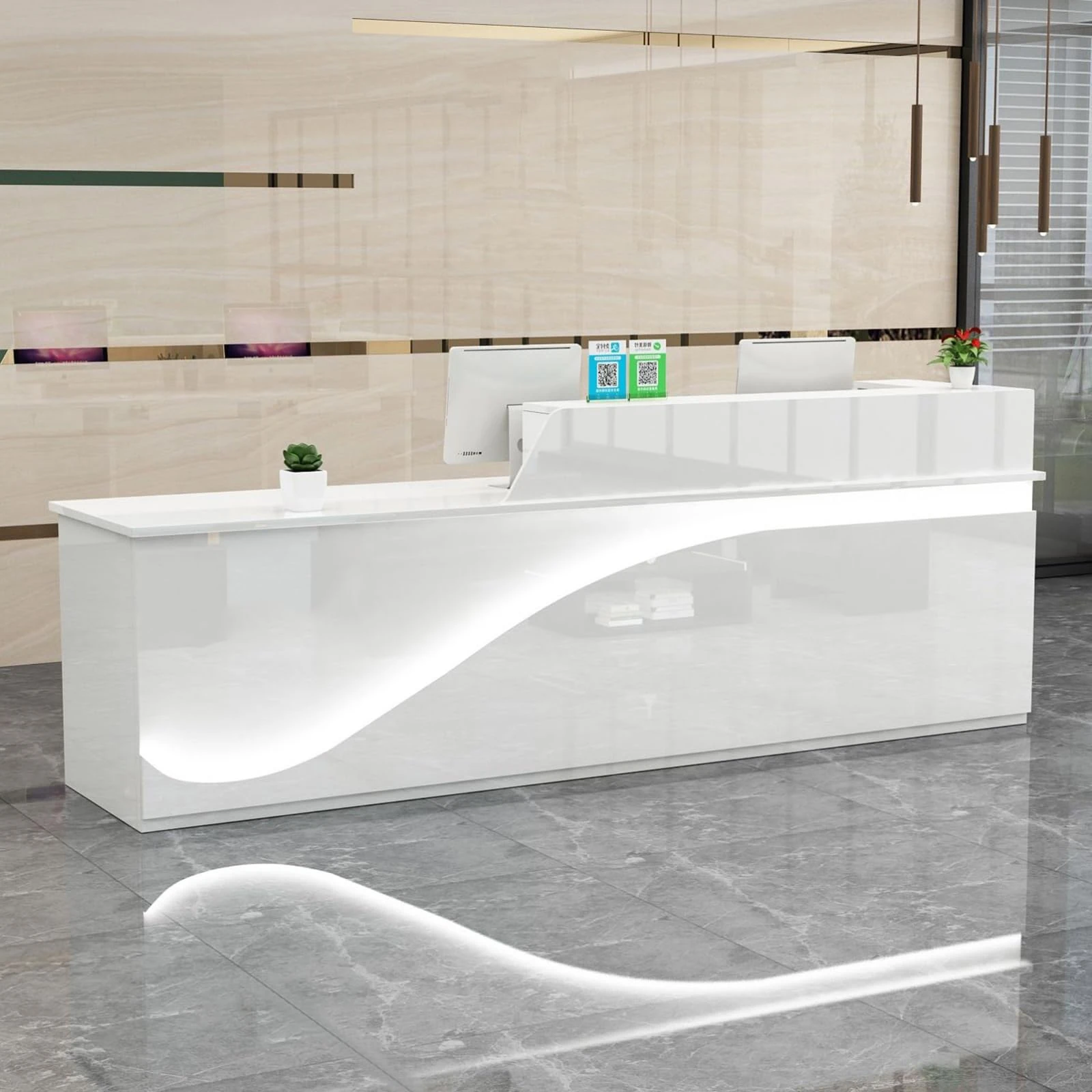 B-Right Reception Desk Counter with Adjustable Shelf & Lockable Drawers - For Clothing Store, Company Front, Coffee Shop - 160x60x100cm