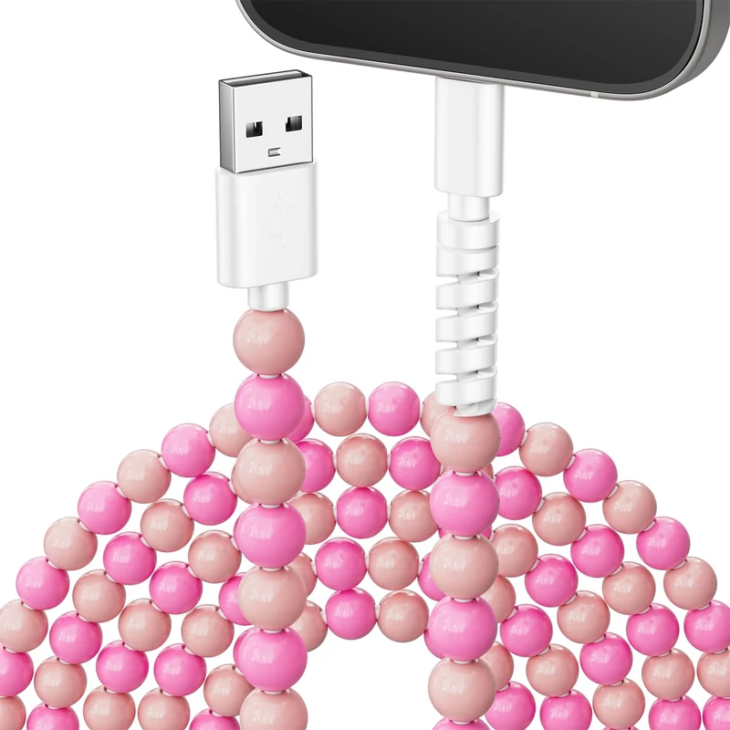 Vunake for iPhone Charger Cable USB to Phone Cable 2M Pink Cute Beaded Phone Charger Cord for Girls Kids 60W High-Speed Fast Charging Cables for iPhone 14 Pro Max 13 12 iPad,Pink
