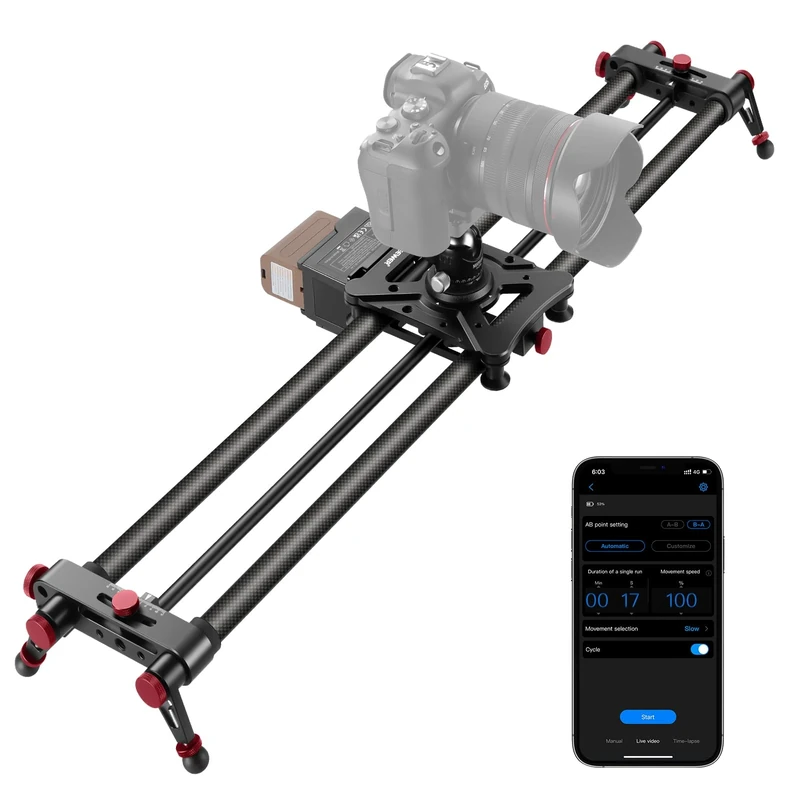 NEEWER 31.5"/80cm Motorized Camera Slider, App Wireless Control DSLR Carbon Fiber Dolly Rail Slider with 4400mAh F750 Battery (Charger Not Included), Support Video Mode, Time Lapse Photography, ER1-80