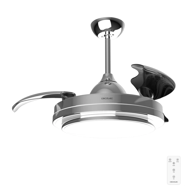 Cecotec Energysilence Aero 4300 Invisible Double Metal Ceiling Fan with LED Light, 35 W, 6 Speeds, Retractable Blades, Double Light, Remote Control, Timer, Adjustable Light, Elegant Design