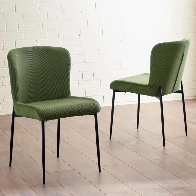 Julian Bowen Leonie Dining Chairs – Set of 2 Velvet Kitchen Chairs with Black Metal Legs, Modern Armless Upholstered Seat – Green