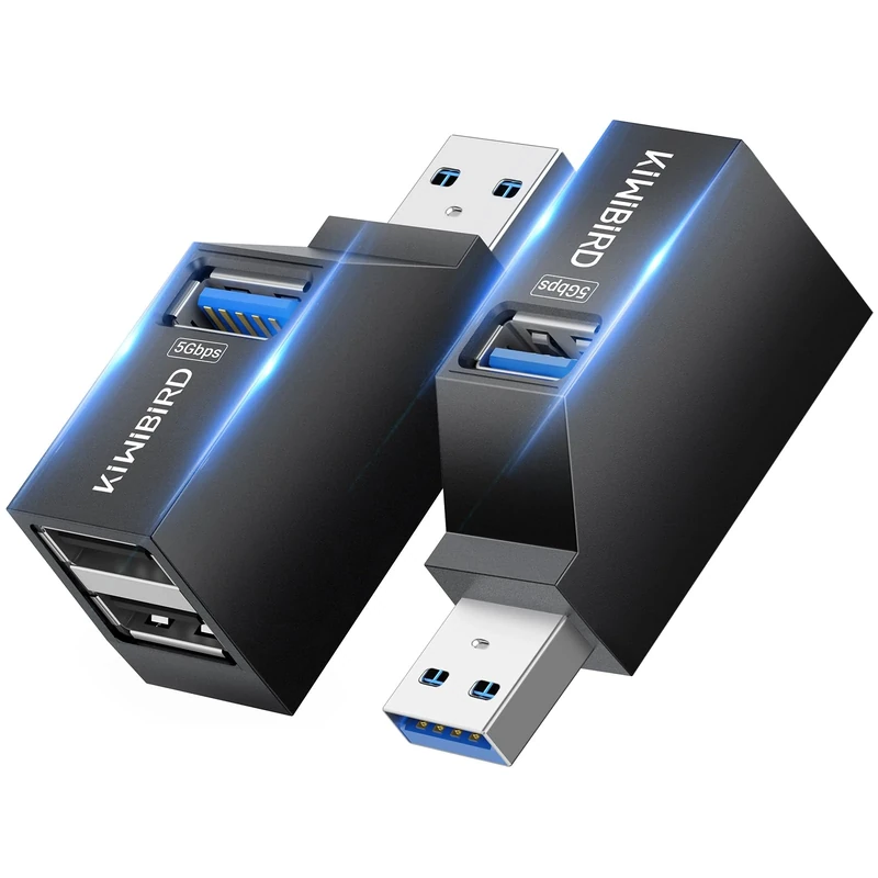 KiWiBiRD USB Double Adapter Mini USB Hub Multi Port Charging Splitter (1x USB 3.0, 2x USB 2.0) 2 Pack, Compatible with Laptop MacBook Desktop PC Flash Drive Printer Keyboard Mouse Headset Gamepad