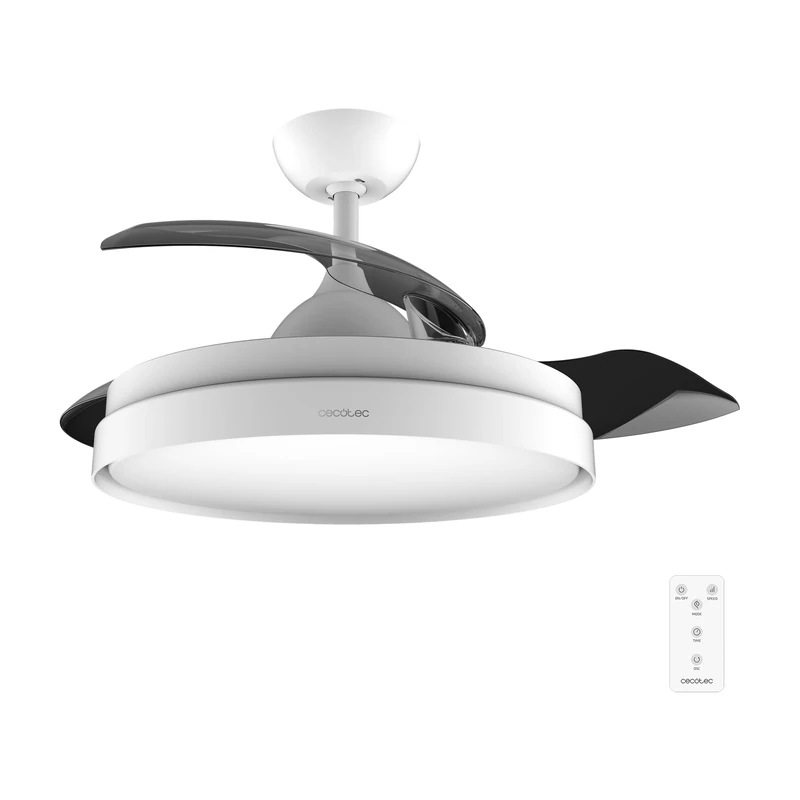 Cecotec Energysilence Aero 4300 Invisible White Ceiling Fan with Light, 35 W, 6 Speeds, Retractable Blades, Remote Control, Timer, Integrated LED Light, Adjustable Light Intensity