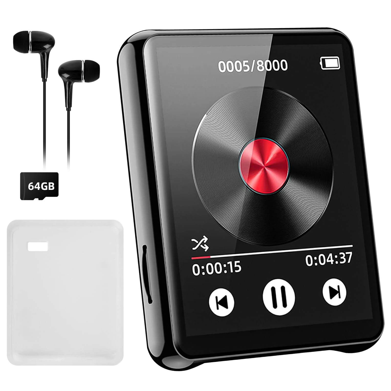 Cetoon 64 GB MP3 player Bluetooth - Portable digital music player with speaker, 6.1 cm (2.4 inch) full touchscreen, MP3 player, FM radio, hi-fi sound, wired headphones included