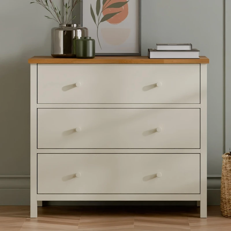 Julian Bowen Coxmoor Chest of Drawers – Wooden Dresser with 3 Drawers, Cream Sideboard for Bedroom and Living Room, 84x74cm – Ivory and Oak