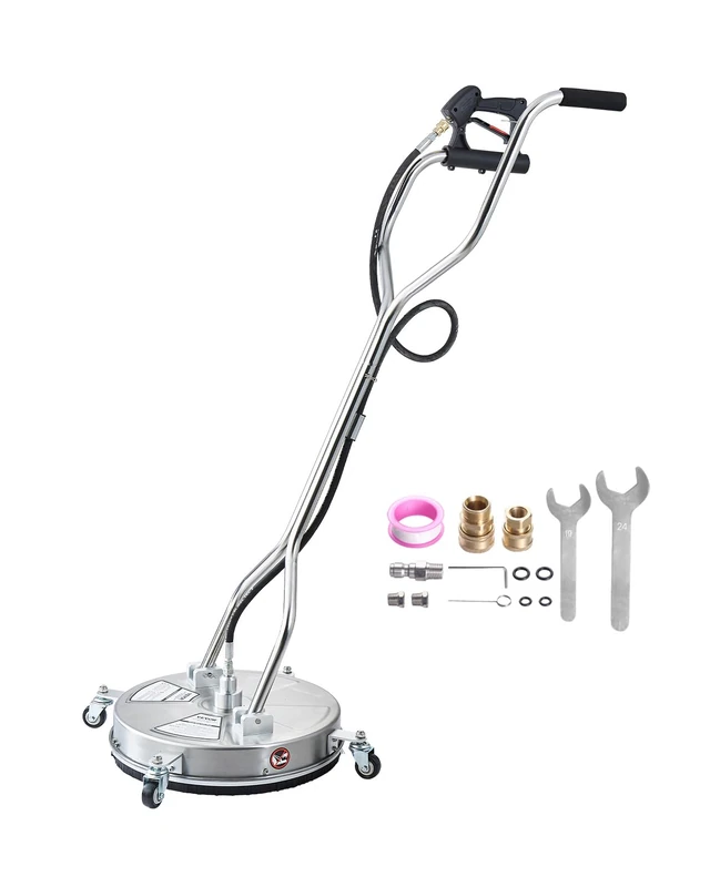 VEVOR 465mm Pressure Washer Surface Cleaner Stainless Steel Surface Cleaner 4 Wheel Max 4000PSI 3/8 Quick Connect 2 Spray Nozzles Double Handle Concrete Patio Walkway