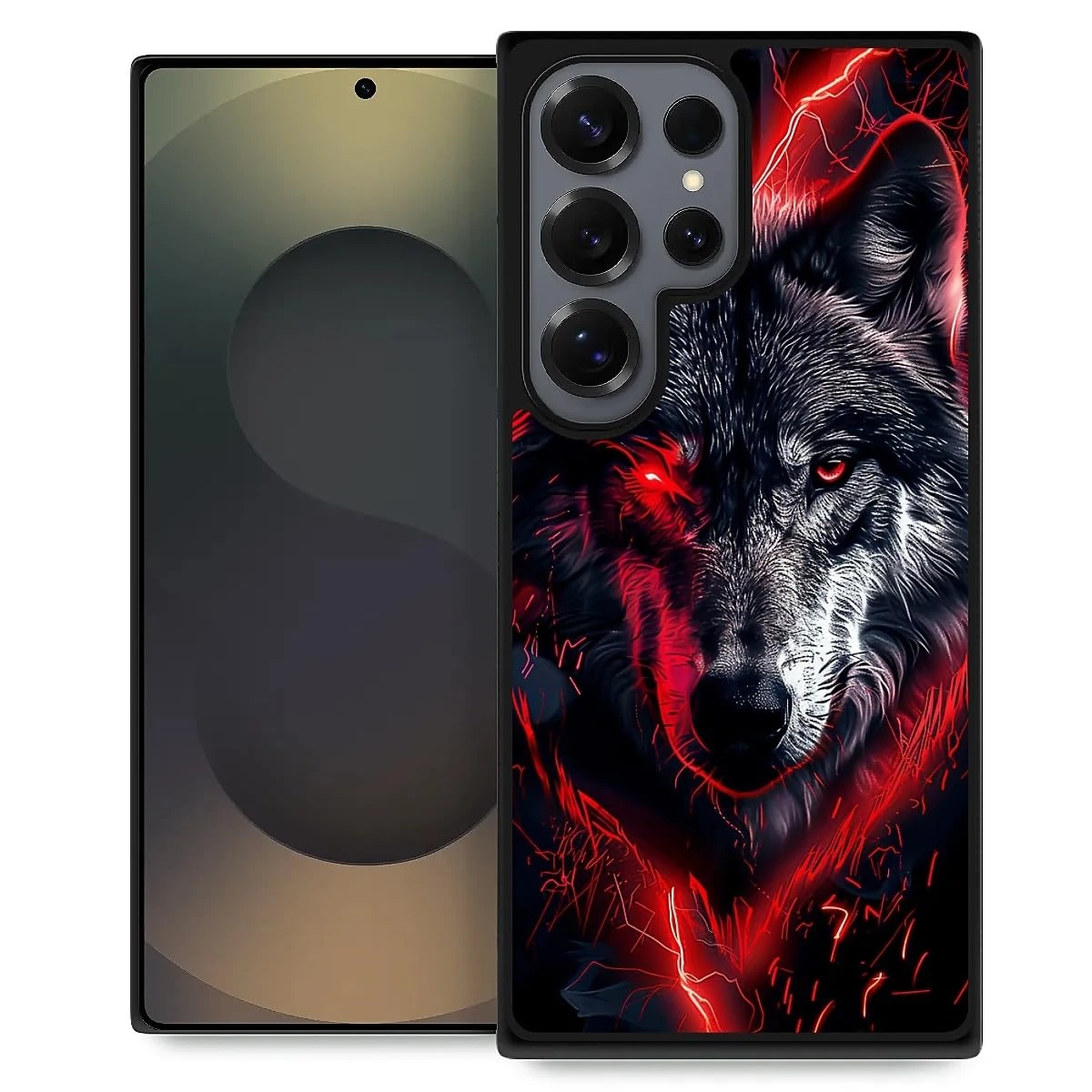 artslion Compatible with Samsung Galaxy S24 ultra Case Black Round Anti-Slip Shockproof Cell Phone Case -Flame Dragon motifs