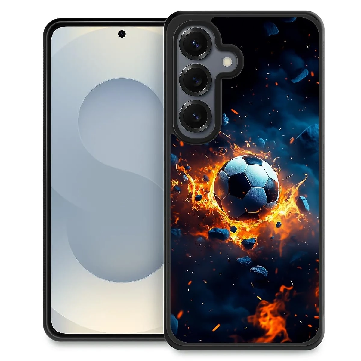 artslion Compatible with Samsung Galaxy S24 Case Black Round Anti-Slip Shockproof Cell Phone Case -Flame Ball motifs