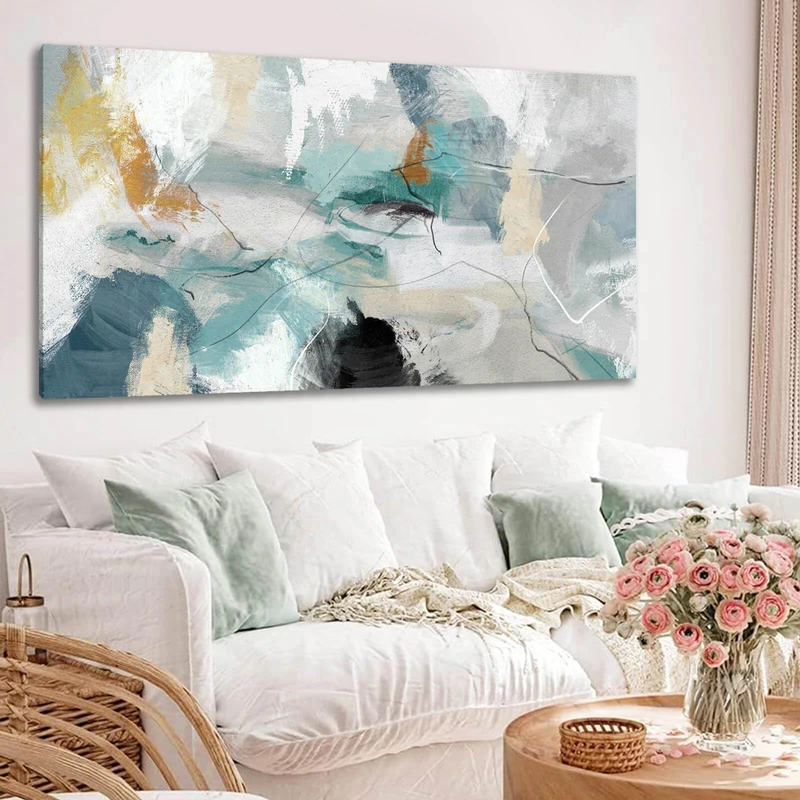 SOUGUAN Abstract Canvas Wall Art Black Line Painting Green Graffiti Posters Minimalist Room Decor Colorful Wall Prints for Office Bedroom 20x40 Inch
