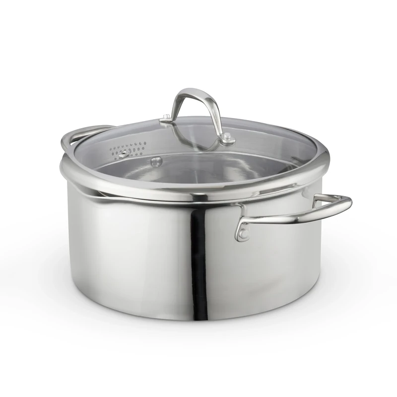 Good Food in Partnership with Tower Tri-Ply 24cm Casserole Pot with Tempered Glass Lid, Pouring Lips, Satin Interior Finish, Induction Compatible, Stainless Steel