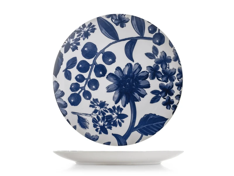 H&H, Set of 6 Grandiflora Dinner Plates in Blue Porcelain Decorated, 27 cm - Elegance and Functionality for Any Table - Image 1