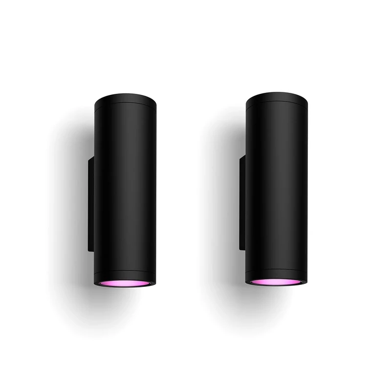 Philips Hue White & Color Ambiance Appear Outdoor Wall Light (1,180 lm), 2-Pack, dimmable Wall Light for The Hue Lighting System with 16 Million Colours, Smart Light Control via Voice or app, Black
