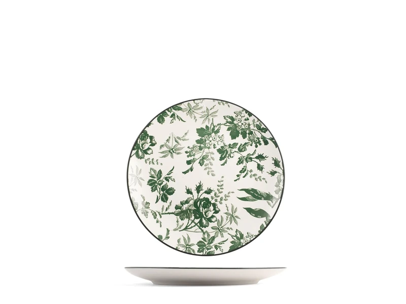 H&H, Set of 6 Margaret Fruit Plates in Green Decorated Porcelain - Diameter 19 cm - Dishwasher and Microwave Safe - Image 1