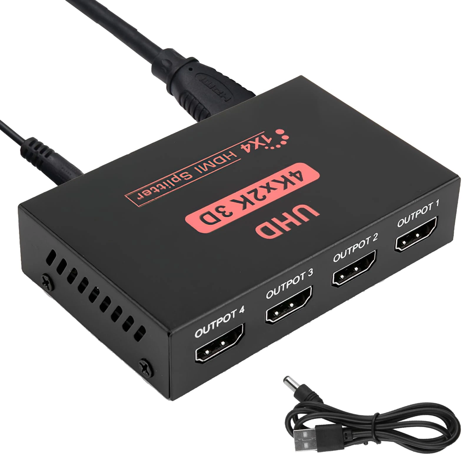 Hdmi Splitter 1 in 4 Out 4 Way Distributor Hdmi Splitter Support 3D 4K 30Hz 1080P 1X4 Video Splitter 4 Port Box Hub Cable For Monitor Ps3 4 Xbox Hd Tv Laptop Projector Dvd Player Satellite Receiver