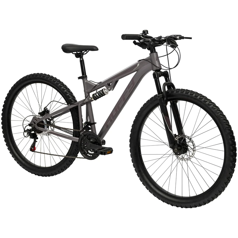 Huffy Marker 27.5" Full Suspension Mountain Bike Grey MTB Age 13 to Adult - 21 Speed Disc Brakes - Fits Riders 5'2" to 5'11"