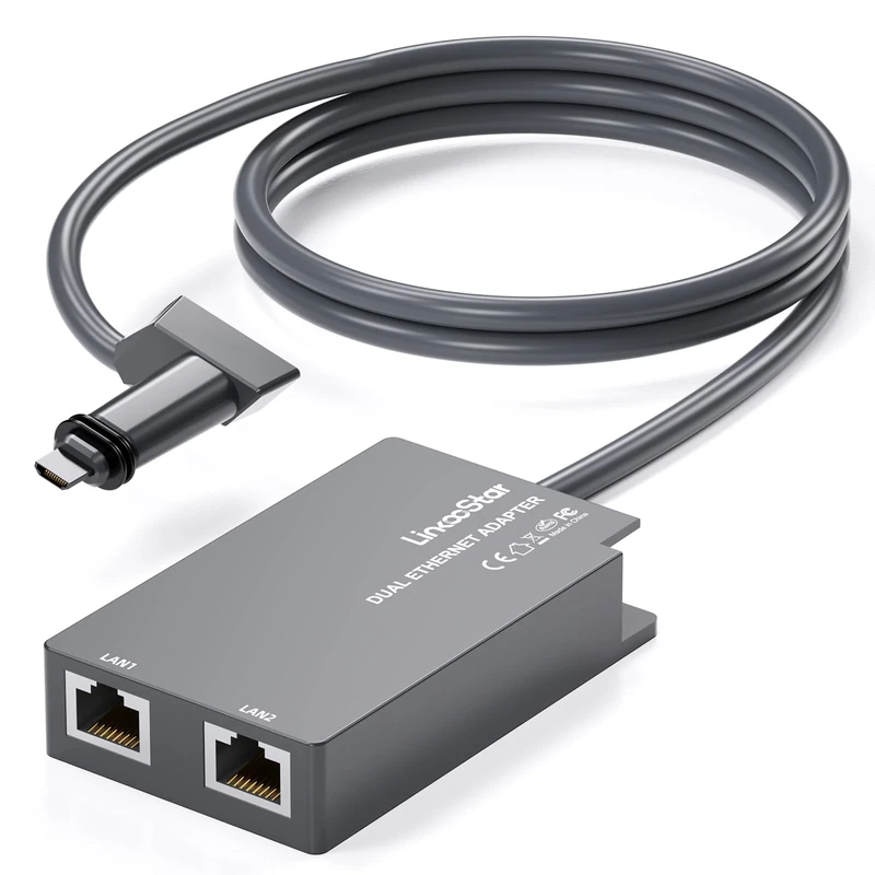 DuHeSin Dual-Ports Starlink Ethernet Adapter Gen 2, Multi-Ports Starlink V2 Ethernet Adapter for Wired External Network - 2 Devices Networked Simultaneously
