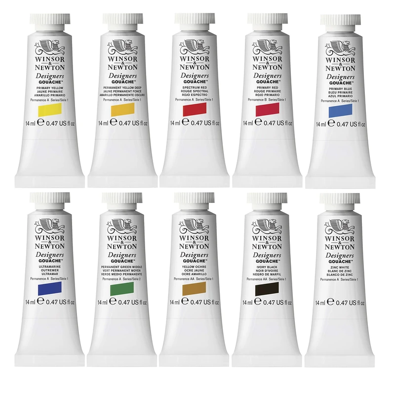 Winsor & Newton, Designers Gouache, Introductory Paint Set, 10 x 14 ml Tubes Assorted Colours - Image 1