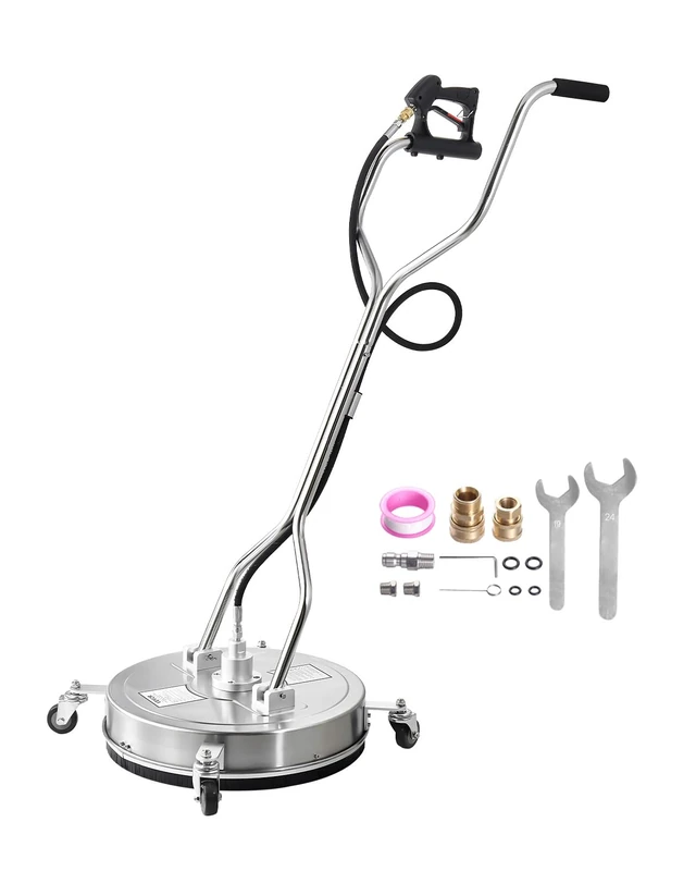 VEVOR 21" Pressure Washer Surface Cleaner, Stainless Steel Pressure Washer Attachments with 4 Wheels, 4500 Max PSI, 3/8 Quick Connector, 2 Spray Nozzles, Dual Handle, for Concrete, Patio, Sidewalk