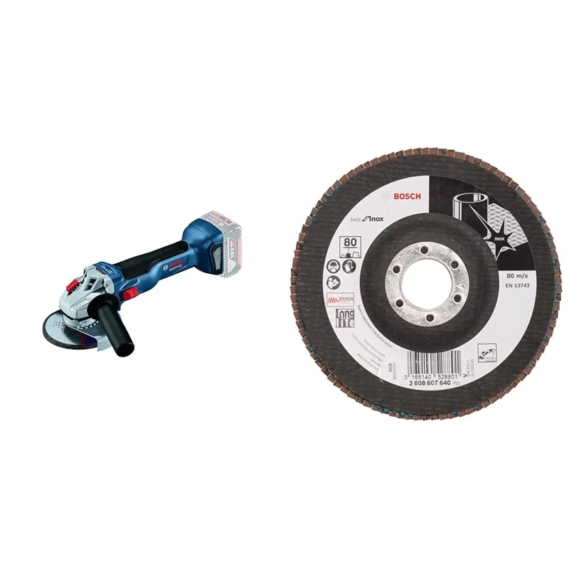 Bosch Professional 18V System GWS 18V-10 Cordless Angle Grinder (disc Diameter 125 mm, excluding Batteries and Charger, in Carton) + 125 mm Flap Disc