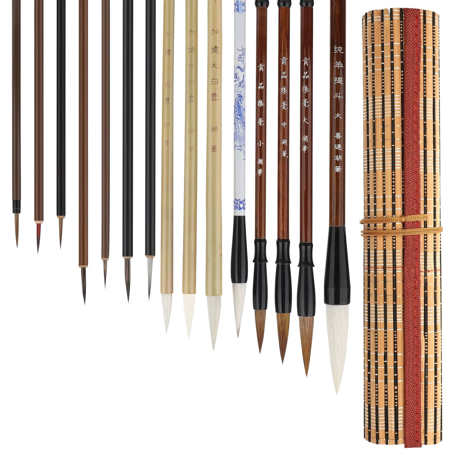 Linkstyle Chinese Calligraphy Brush Set, Mixed Size Japanese Kanji Sumi Brush Painting Ink Brushes for Beginners, 15PCS