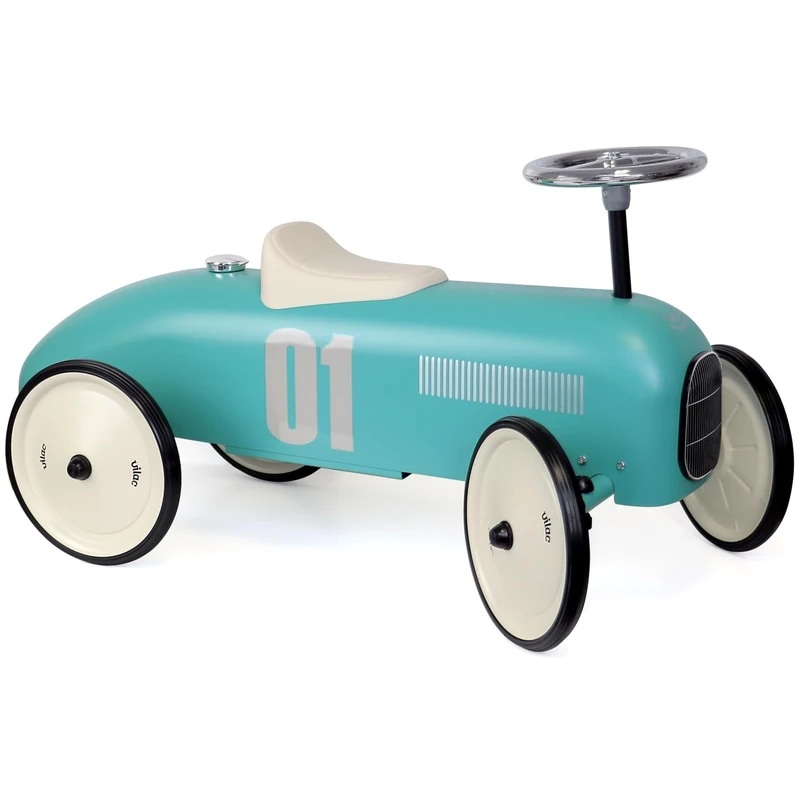 Vilac Vintage Ride-On Car, Durable Metal Body, Large Stable QuietRubber Wheels, Develops Psychomotor, Balance, Coordination, For 1.5 to 3 Years Kids under 20 kgs, 76 x 40 x 38 cm, Aqua Blue
