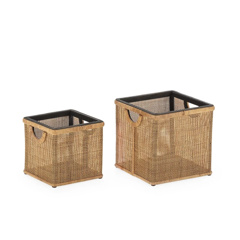 Set of 2 Baskets 31 x 31 x 31 cm / 25 x 25 x 25 x 25 cm Black/Natural