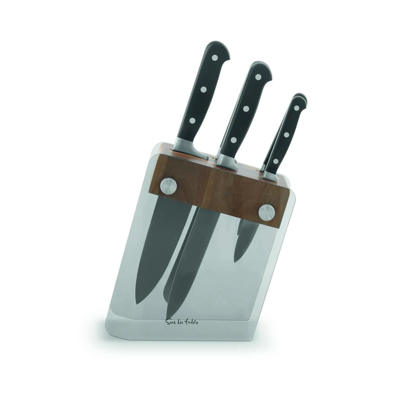 Sur La Table SLT851055 Core 5 Pc Knife Set with Block, Medium, Walnut