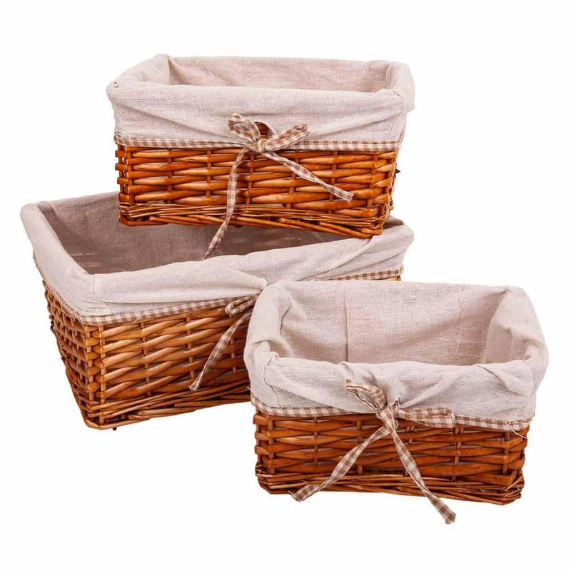 Cestos Mimbre Forrado Set 3 Pieces - Image 1