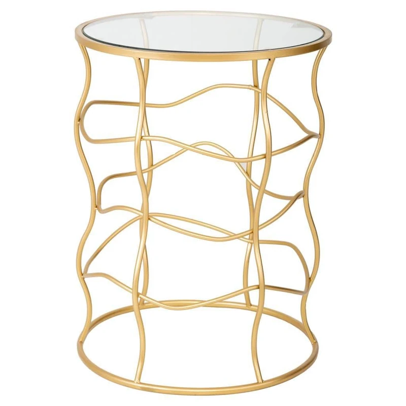 AlexandreHouse Gold Metal and Glass Side Table