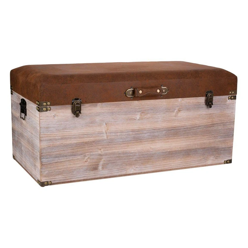 AlexandreHouse Banqueta Baul De Madera Y Polipiel - Image 1