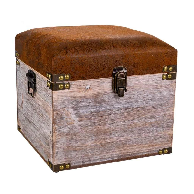 AlexandreHouse Taburete Cajon De Madera Y Polipiel - Image 1
