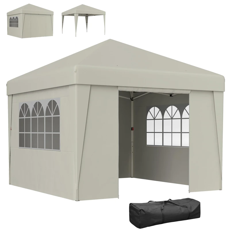 Outsunny Pop Up Garden Gazebo Folding Gazebo Party Tent 3 x 3 m Anti-UV 30+ with Side Walls Windows Carry Bag Cream - Image 1