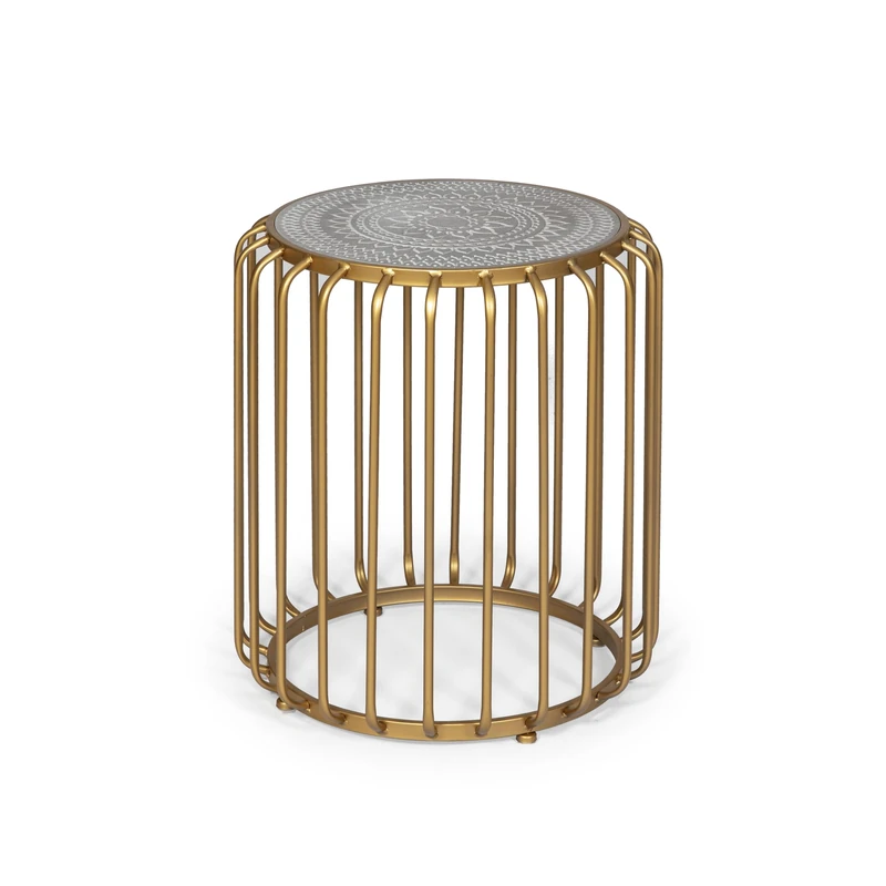 AlexandreHouse SIDE TABLE 46X46X55 GOLD METAL/DM GREY