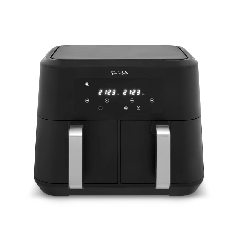 Sur La Table SLT17014BLK Core Duo Basket Air Fryer with 6 Pre-Set Cooking Functions, Sync Finish, Dual Function, Touch Screen, LED Display, Auto Shut Off, Shake Reminder, 8.5L, Black