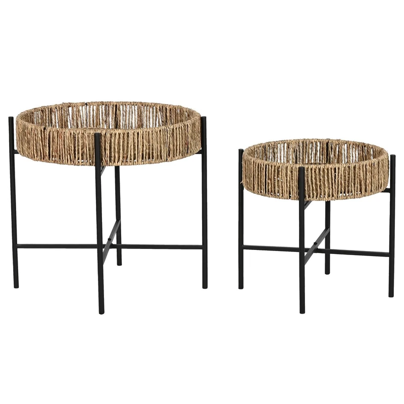 AlexandreHouse Mesita Auxiliar Set of 2 Metal Fibre 49 x 49 x 44 cm Black
