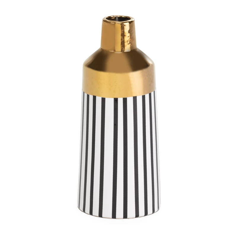 Jarron 13 x 13 x 31 cm Ceramic Blanco/Dorado/Black AlexandreHouse