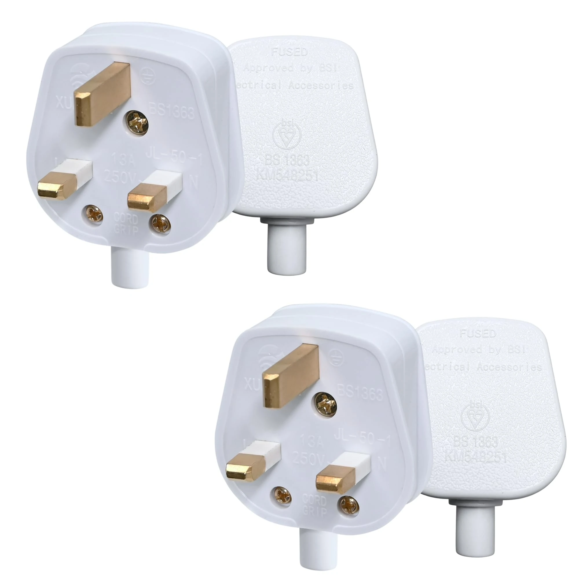 Double Dragon 13 Amp UK 3-Pin Plug | Heavy-Duty Rewireable Electrical Plug | Durable & Safe PC Flame Retardant Material | BS1363 & BSI Certified | Cord Grip for Secure Wiring (Pack of 2, White)