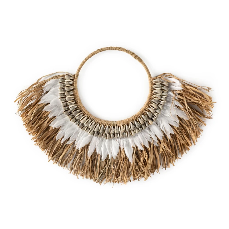 AlexandreHouse Esculture 65X5X48 SISAL NATURAL/PLUMA BLANCO/CONCHA GRIS - Image 1
